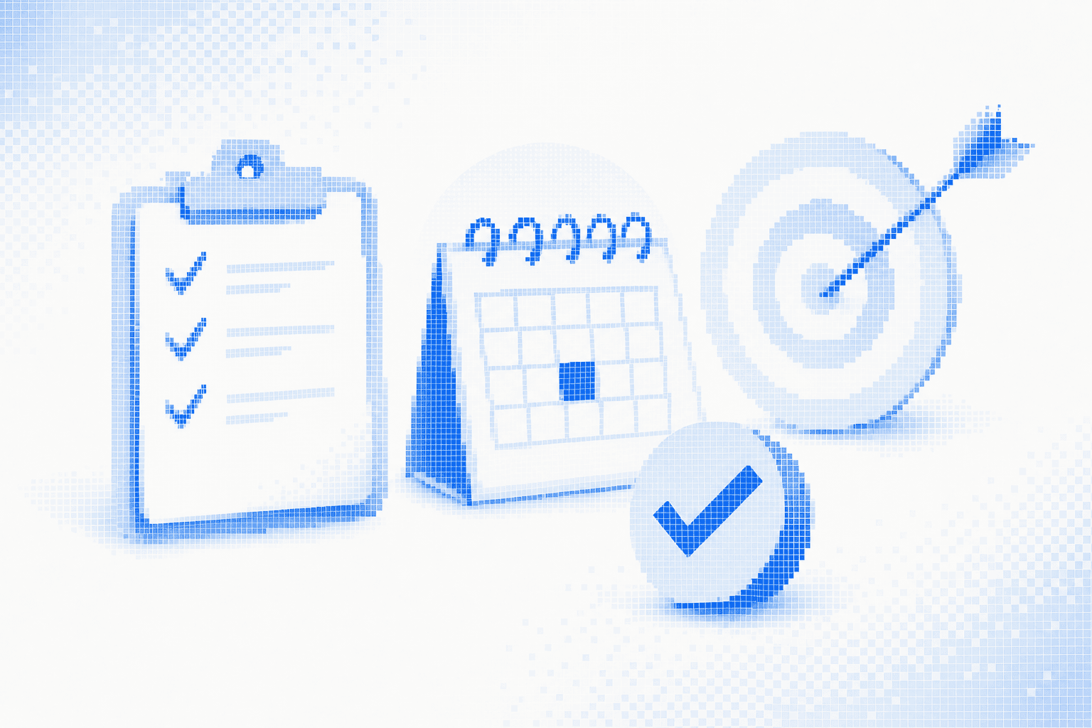 Magnifying glass highlighting one qualified meeting on a busy sales calendar