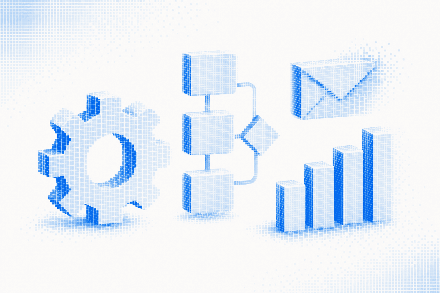 Sales workflow cards moving through an automated pipeline