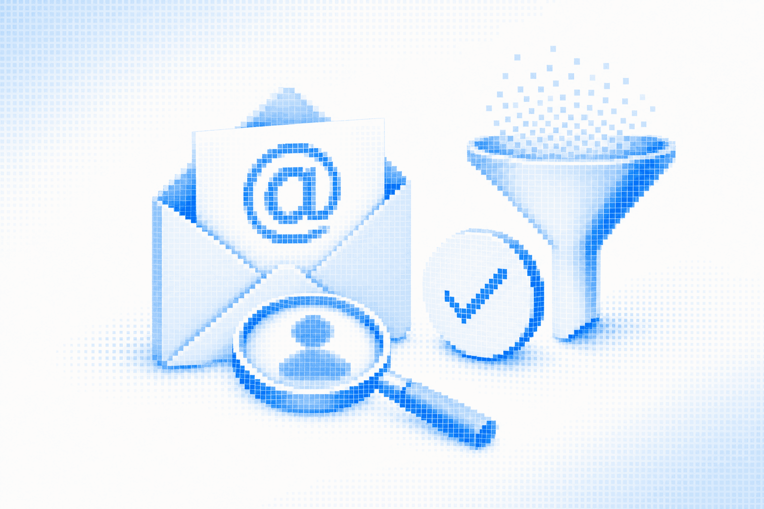 Magnifying glass checking a business email on a prospect card